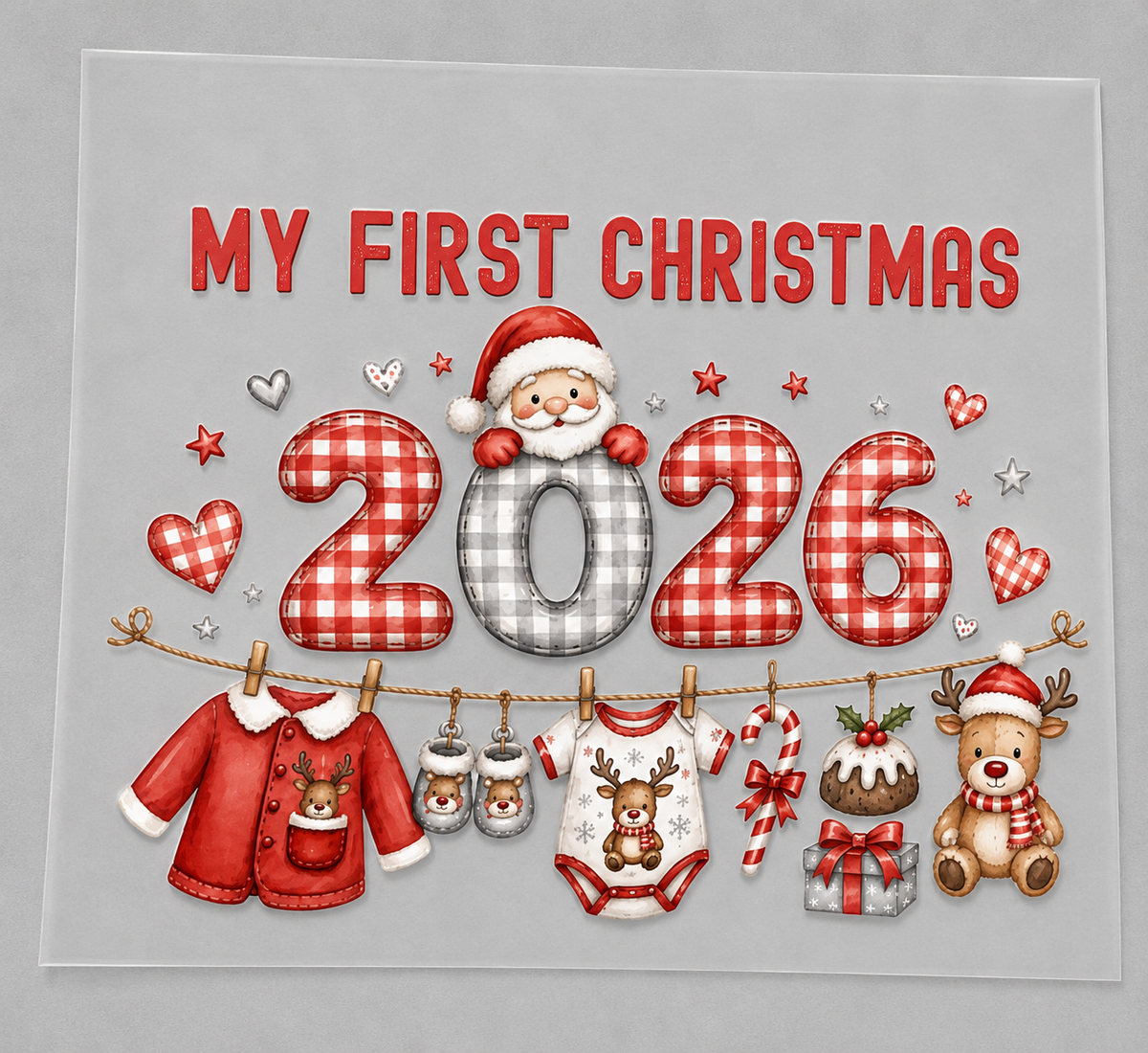Red first Christmas DTF transfer