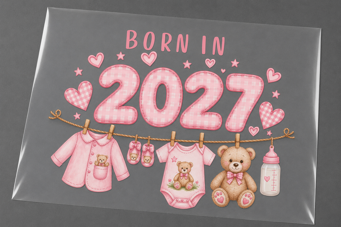Pink Born in 2026/ 2027 bear transfer