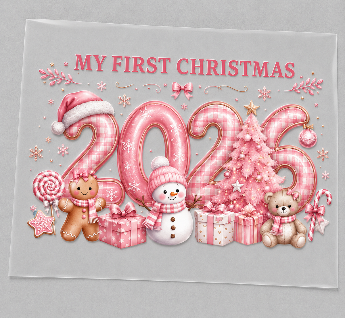 Pink first Christmas DTF transfer