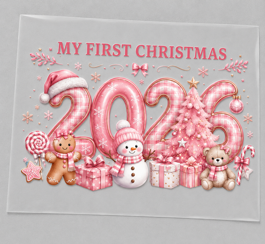 Pink first Christmas DTF transfer