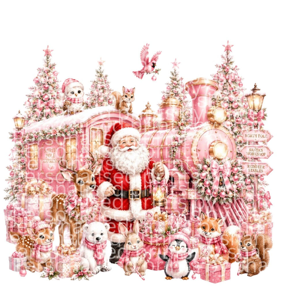 Pink Christmas train and santa png