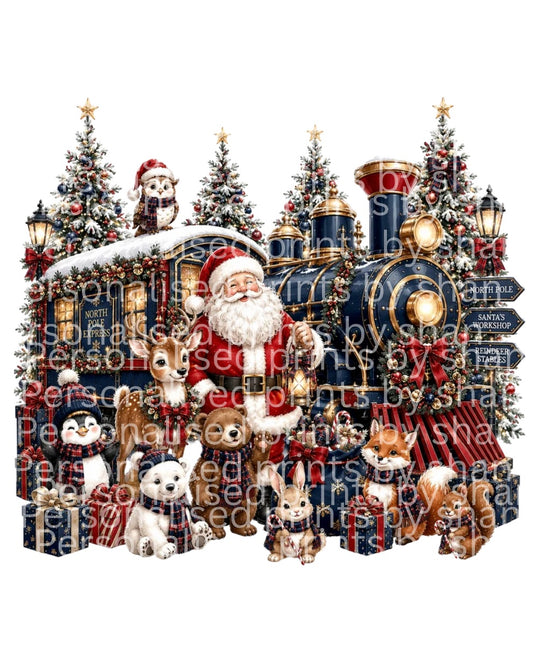 Navy Christmas train and santa png