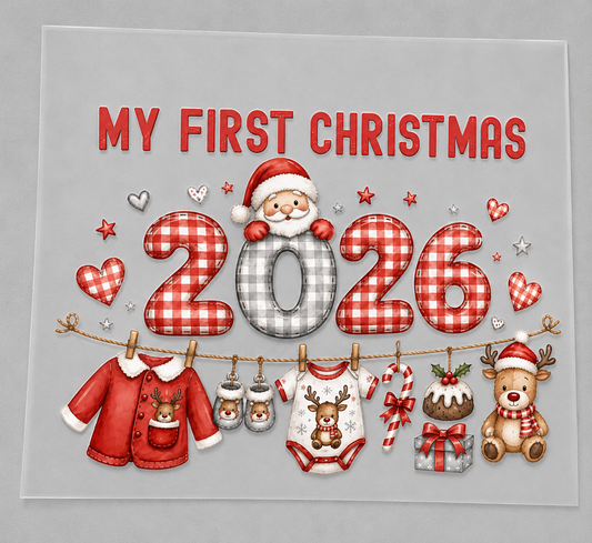 Red first Christmas DTF transfer