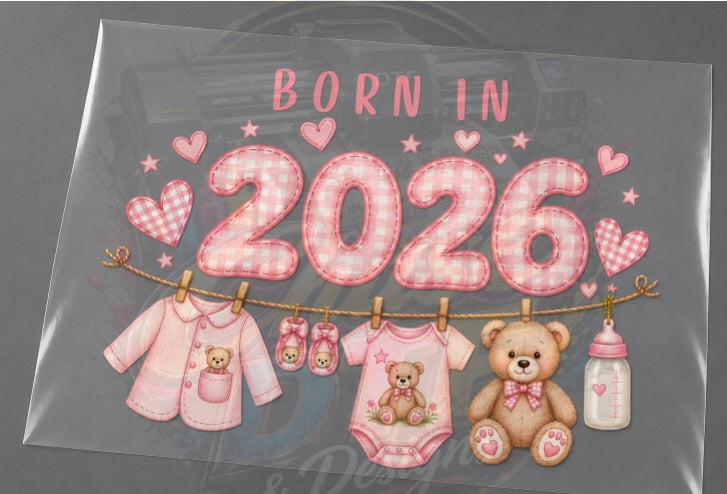 Pink Born in 2026/ 2027 bear transfer