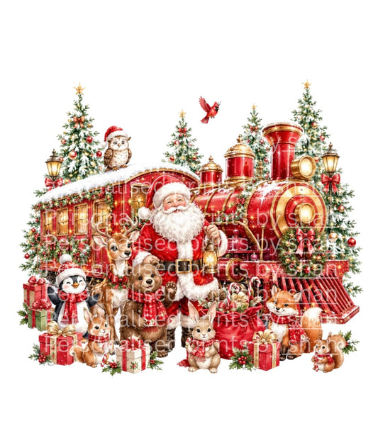 Christmas train and santa png