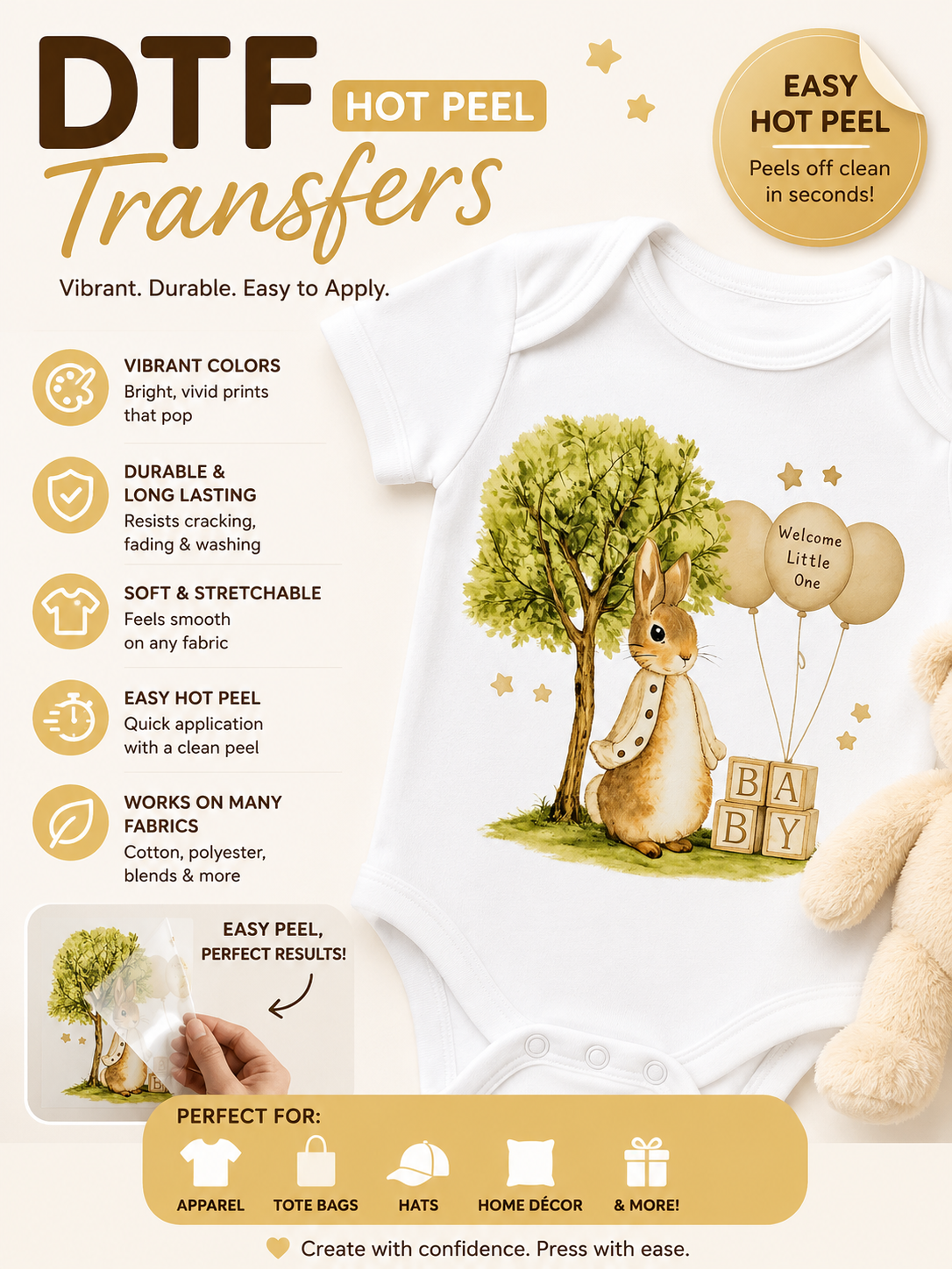 Bunny welcome little one dtf transfer 4 colour options
