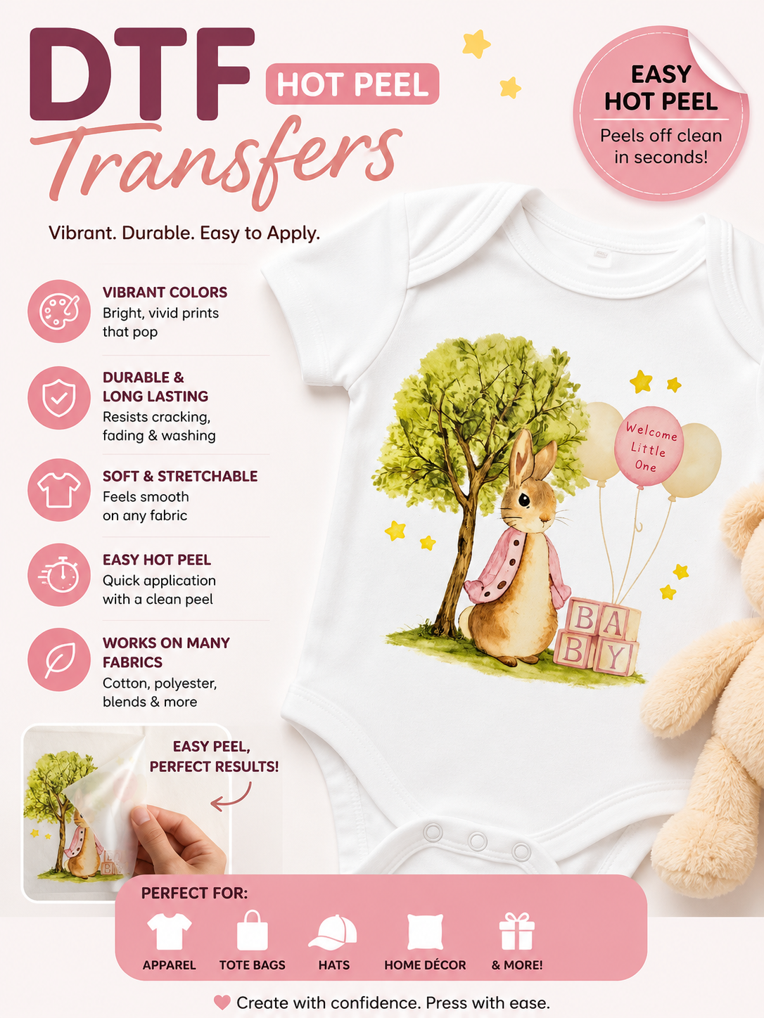 Bunny welcome little one dtf transfer 4 colour options