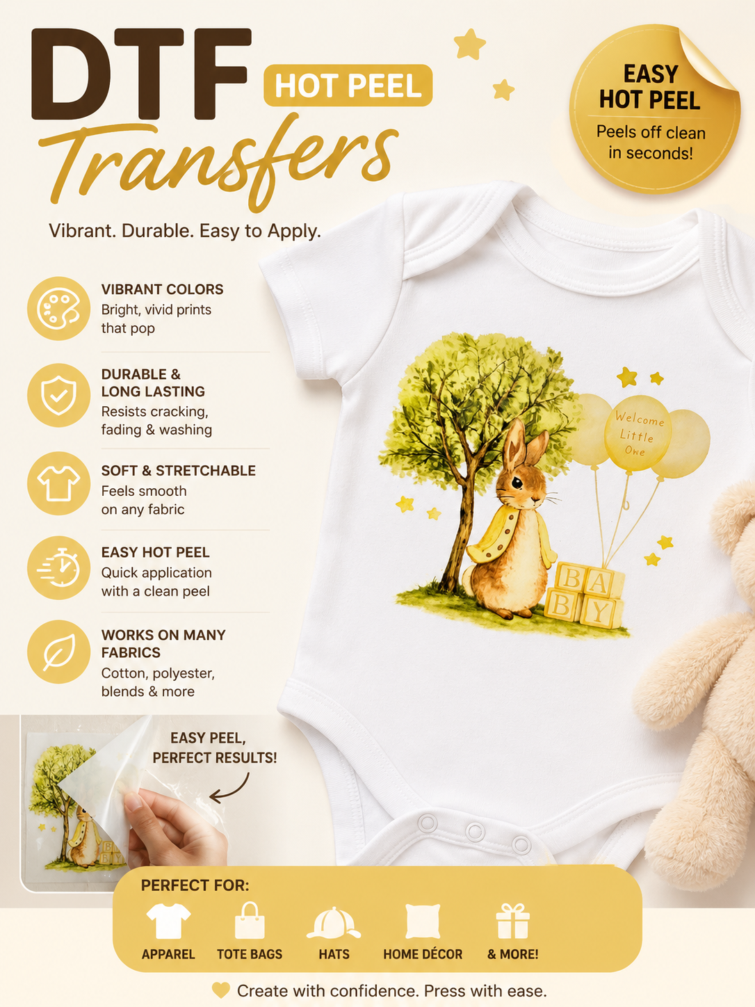Bunny welcome little one dtf transfer 4 colour options